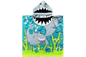 JFAN Ręcznik z kapturem dla dzieci, na plażę, ponczo kąpielowe, animowany ręcznik kąpielowy, ponczo z kapturem, dla chłopców i dziewczynek, w wieku 2-10 lat, rekin