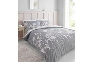 Catherine Lansfield Meadowsweet Floral Reversible King Duvet Cover Set with Pillowcases Grey Pink