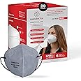 Shield Xtra Model No. SX-7820 Outermost Hydrophobic Spun Bound SSS Grade - 50 GSM Ear Loop Style N95 Anti-Pollution Face Mask with 6 Layered Filtration (Pack of 20, Grey)