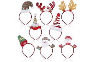 BELLE VOUS Diadema Navidad - Accesorios de Navidad 8 Piezas en Diseños Diferentes - Cintas de Pelo Navideñas incluye Santa Claus, Reno (2 Tipos), Espiral y Normal Gorro Santa