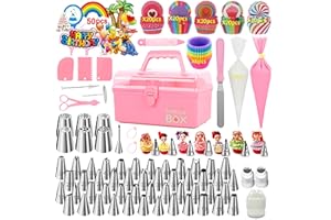 Fishoney 62 Douille Patisserie Professionnelle, Kit Accessoire Ustensiles à Pâtisserie, Poche a Douille Patisserie (284Pcs, Rose)