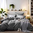 MOHAP Warm Bedding Double Duvet Cover Set 3 PCS Double Plain Brushed Microfiber Bedding 1 Duvet Cover with 2 Zippers and 2 Pillowcases Grey