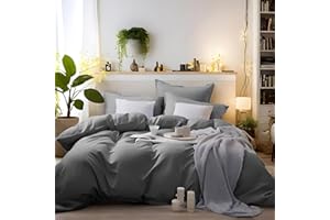 MOHAP Warm Bedding Double Duvet Cover Set 3 PCS Double Plain Brushed Microfiber Bedding 1 Duvet Cover with 2 Zippers and 2 Pillowcases Grey