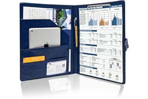 GraduatePro Porta Documenti A4 Pelle Portablocco Con Pinza Cartellina Portadocumenti Portablocchi Impermeabile Donna Uomo Blu