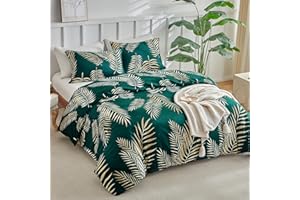 Tokokimo Emerald Green King Size Duvet Cover Sets Golden Tropical Leaves Printed Bedding Sets King Size (1x Duvet Cover, 2x Pillowcases) Microfiber Green Bedding 230x220 cm, Tropical Leaf