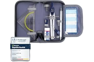 Facile Scriptum Hochwertiges Zirkelset (Schwarz) – 13-teiliges Geometrieset - Zirkel mit Schnellverstellung, Feinminen-Bleistift aus Metall, Geodreieck, Radierer und vieles mehr – Mathe-Set mit Etui