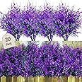 Sredumn 20 Bundles Artificial Flowers, artificial plants outdoor,UV Resistant Plastic Shrub Fake Flowers, for outside, garden, hanging, basket, fence, window, trellis decoration(Purple)
