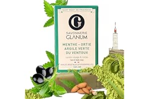 SAVONNERIE GLANUM Savon Bio-Menthe- Ortie- Romarin- Enrichie Karité Amande Douce-Tous type de peaux- Surgras 100% Naturel-Fait Main En Provence-100 g-100% Huiles Végétales