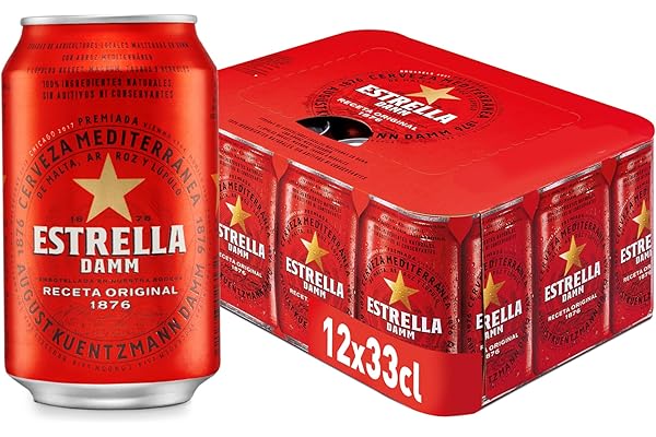 Cerveza Estrella Damm, pack de 12 Latas 33cl. Total: 3,96 L. | Cerveza Lager Mediterránea, Receta Original 1876, 100% Ingredientes Naturales.