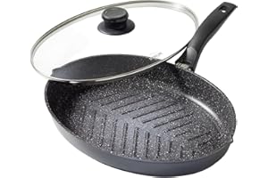 STONELINE Poêle ovale 35 x 24 cm, Poêle à poisson, Poêle à Escalope, avec Couvercle en Verre, adaptée à l'Induction, en fonte d'aluminium, Revêtement Antiadhésif avec de vraies particules de pierre