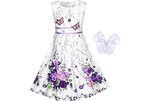 Sunny Fashion Vestito Bambina Viola Rosa Fiore Doppio Cravatta a Farfalla Festa Bambini Sole 4-12 Anni