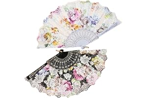 Toyhood 2 Stück Handfächer, Handfächer im Chinesischen Stil mit Bunten Blumen Bestickt, Chinesische Seidentuch Handfächer, für Cosplay Wanddekoration Hochzeit Festival Party Geschenke (Schwarz)