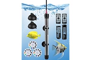 LAOYE Grzejnik do akwarium, 200 W, grzałka do akwarium, temperatura 120-200 l, z lampką kontrolną, przyssawkami, osłona ochronna, grzejnik akwariowy do akwariów, zbiorników na ryby, 20-34°C, 200 W