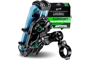 MOGGAM Support Telephone Moto Ultra Résistant 【Antivol et Double Anti-Vibration】 Porte Telephone Moto 5,4 à 7,2" pour Smartphone Robuste Support Telephone Quad 【Bras Réglable】 Porte Gps Moto comme Cadeau