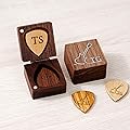 Boîte de médiator de guitare personnalisée avec incrustation en laiton, médiator en bois gravé pour guitariste, cadeau musical