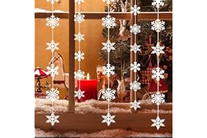 YWWLTT Schneeflocken Girlande Weihnachten Deko Winterdeko Hängend, 6 x 2 Meter Perlglanz Schneeflocken, Fenster-, Decken- & Weihnachtsbaum Dekoration, Weiße Winterdeko für Zuhause & Feiern