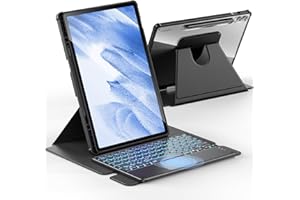 ‎INFILAND INFILAND für Samsung Galaxy Tab S9 FE+ Plus/S9+ Plus Hülle mit Tastatur, [Hochpräzises Touchpad] 360 Grad Drehbarem Ständer, Deutsche Beleuchtete Bluetooth Samsung Galaxy Tab S9 Plus Tastatur, Schwarz