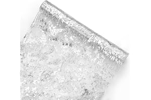 YUNHENTONG Camino de Mesa Plateado, 11 x 108 Pulgadas Tapete Mesa Comedor Papel de Aluminio Plateado Corredor de Mesa Tul Table Runner Brillante para Fiestas, Bodas, Banquetes, Ideas de Bricolaje