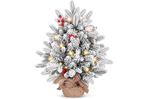 SHAVINGFUN Mini Alberi di Natale da 20 Pollici Con 20 Luci a LED, Albero di Natale Artificiale Innevato, Ornamenti Decorativi da Tavolo Per Le Vacanze Fai da Te Al Chiuso