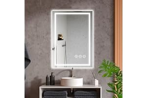 Ratsamee LED Bathroom Vanity Mirror with LED Lights - 500×700 MM Anti-Fog Wall Mirror, 3-Color Dimmable Frontlit Illumination for Makeup, Wall Mounted Bathroom Lighting