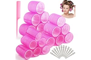 Aotfusd 31 Stück Lockenwickler Set, Locken Ohne Hitze, Große Lockenwickler Kleine DIY Selbsthaftend Hair Rollers mit 12 Stücke Haar Klammer für Lange Mittlere Kurze Salon Friseur 60/45 /36mm (Rosa)