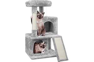 Yaheetech Rascador para Gatos Árbol para Gato 49x45,5x92 cm Castillo Juegos de Mascota con Nidos Plaraforma Gris Claro