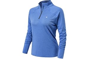 YSENTO Damen Sportshirt Langarm Laufshirt Schnelltrocknend T-Shirt Fitness Yoga Training Langarmshirts mit 1/4 Reißverschluss