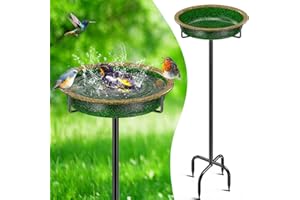 FaloStwer 40In Vogeltränke Stehend, Metall Vogelbad für Draußen Garten, Vogeltränke Vogelbad Futter Schale Wildvögel Wasserstelle Stehend, Vogeltränke Groß Frostsicher Winterfest Vogeltränke (Grün)