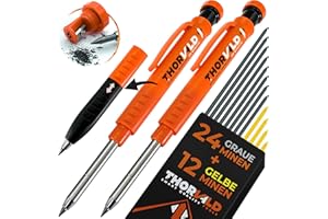 THORVALD 2 matite professionali espandibili (+ 38 mine multimediali + mina + impugnatura facile da scrivere) supporto per carpentiere fai da te disegno su legno, metallo, cemento, piastrelle