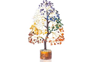Cartbug Seven Chakra Tumble Gemstone Tree Bonsai Money Trees Crystal Cleansing Reiki Healing Feng Shui Prosperity Stones & Crystals Positive Energy Gem Figurines Good Luck 10-12 inch Golden Wire