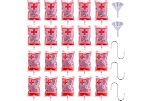HILEYU Bolsa de Beber Sangre para Halloween con 20Piezas Bolsas de Sangre de Halloween 2 embudos y 3 Ganchos S, 250 ml Reutilizables contenedor de Bebidas para decoración de Halloween,Cosplay,Zombie,Fiesta