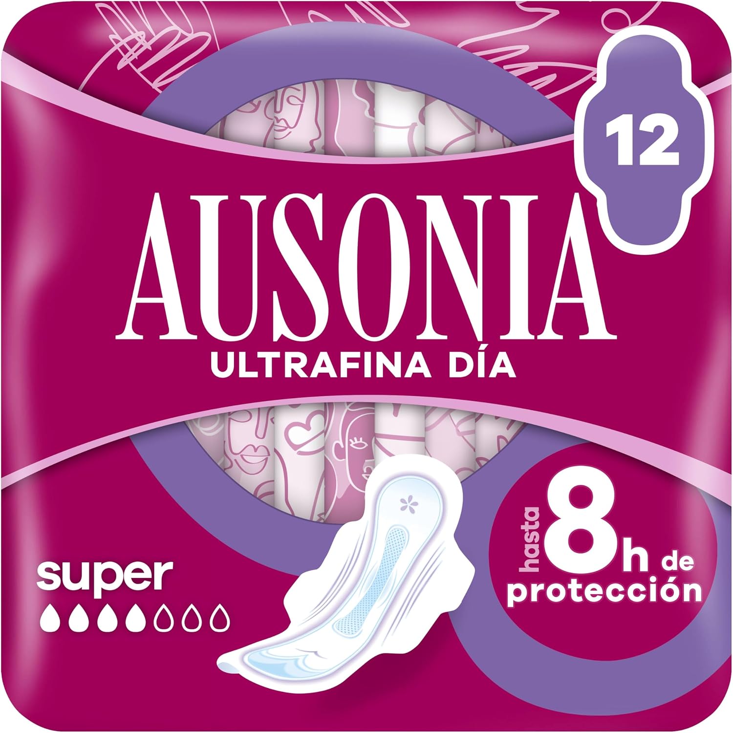 Ausonia Compresas Ultrafina Super Con Alas, 12 unidades, Para Protección Durante El Día, Hasta 8 Horas De Protección
