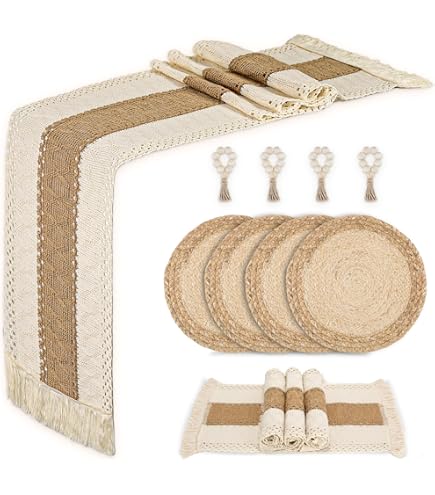 Tovaglietta e sottobicchiere, set da 4, in vimini di canna