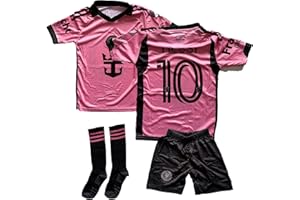 BORIVERAE Miami #10 Camiseta de fútbol para niños, color rosa 2025-26, nueva temporada, juego de camiseta con pantalones cortos, calcetines y pulsera, regalo, jersey deportivo, camiseta de entrenamiento de