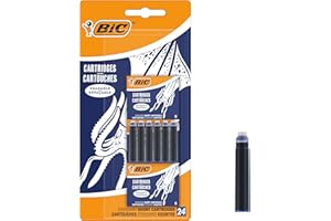 BIC Cartouches d'Encre Courtes Standard pour Stylos-Plume - Bleu Effaçable, Blister de 24