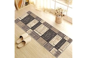 ‎WTHYGB WTHYGB Teppich Läufer Flur Küche 70x250 cm, Modern rutschfest Waschbar Küchenläufer Flurläufer, Lang Polyester Plaid Muster Hellbraun Teppichläufer für Korridor, Schlafzimmer, Innen Wohnzimmer