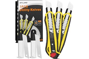 DIYLAND 3 Stück Cuttermesser Set Profi mit 20-teiligen Zusätzlichen Carbonstahl Klingen, Teppichmesser Profi, Mehrzweck Kattermesser Metall mit Gummigriff für Schneiden zum Papier, Karton