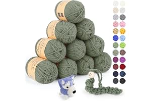 Coopay 10 Pelote de Laine à Tricoter, 450g (10x 45g), Laine Crochet Doux en Coton et Fibre, 5 Brins, Laine Crochet Tricot pour Layette, Fil à Crocheter Écharpe, Couverture, Gant - Vert Boue