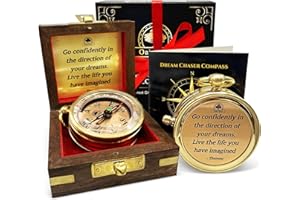 OAKIWAY The Dream Chaser Compass in Wooden Box - 2025 Graduation Gifts for Him, College, High School, Birthday Gift Idea for Son, Boys, Daughter - Greeting Card Included
