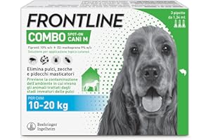 FRONTLINE Combo, 3 Pipette, Cane Taglia M (10 - 20 Kg), Antiparassitario per Cani e Cuccioli di Lunga Durata, Protegge il Cane e Anche la Casa da Pulci, Zecche, Uova e Larve, Antipulci 3 Pipette
