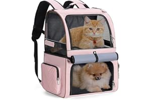 Lekespring Sac à dos double couche pour 2 chats - Grand sac à dos de transport pliable pour animaux de compagnie - Pour chiens jusqu'à 11 kg - Rose