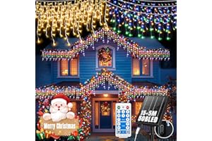 GCMacau 3 EN 1 Solar Cortina Luces Navidad Exterior [15m +5m], 506LEDs Luces Navidad Exterior,8 Modi,Expandible, USB Power,IP65 Impermeable Con Control Remoto Temporizador [Blanco Cálido+Colores]