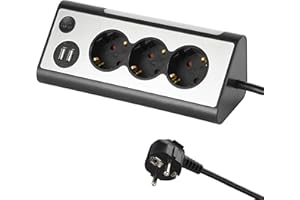 Electraline 62512, listwa zasilająca z 3 gniazdami, z 2 portami USB i lampką nocną LED (z przełącznikiem), wielofunkcyjne gniazdko narożne do kuchni i biura (kabel 1,5 m)