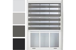 FURNISHED Day and Night Roller Blinds - Zebra Blind Dim or Translucent Vision Roller Shades for Windows and Doors - Dual Layer Fabric, Dark Grey, 115W x 165H cm