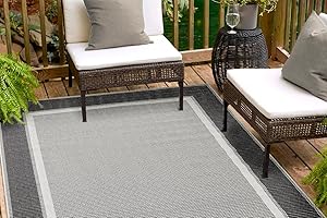 ‎ANDIAMO andiamo In- und Outdoor Teppich wetterfest Arizona - Balkon Teppich wasserfest Outdoor-Teppich auch nutzbar als Wohnzimmerteppich oder Küchenteppich Anthrazit Bordüre 133 x 190 cm