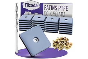 Filzada® 18x Patins pour Meubles Téflon avec vis - 50 x 50 mm (carré) - PTFE Patins pour Meubles/Planeur PTFE (Teflon) avec vis