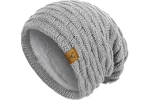 HEBENIE Beanie Hats for Women - Thermal Winter Warm Hat Chenille Fleece Line Slouchy Beanies Ladies Cable Knit Hat Color Matching Skull Cap Soft Stretchy Wool Hat for Women Girls UK