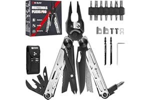 BIBURY Pince Multifonctions en Acier Inoxydable,Outil Multifonction avec Ciseaux Améliorés,2 Scie et de Tournevis Interchangeables,Couteau Multifonction,Cadeau Original d'Homme - Noir