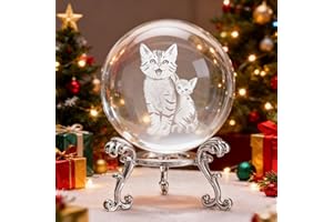 ZEERSHEE 2.3in cat Crystal Ball Figurines Glass Laser Engraved with Kitten Snuggling Mother Figurine Gifts for Cat Lovers