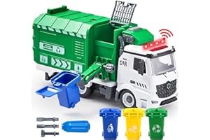 JOYIN Juguetes De Camión De Basura con fricción con luz y Sonidos, 3 Botes de Basura, Juguetes de Destornillador, para ensamblaje de Bricolaje